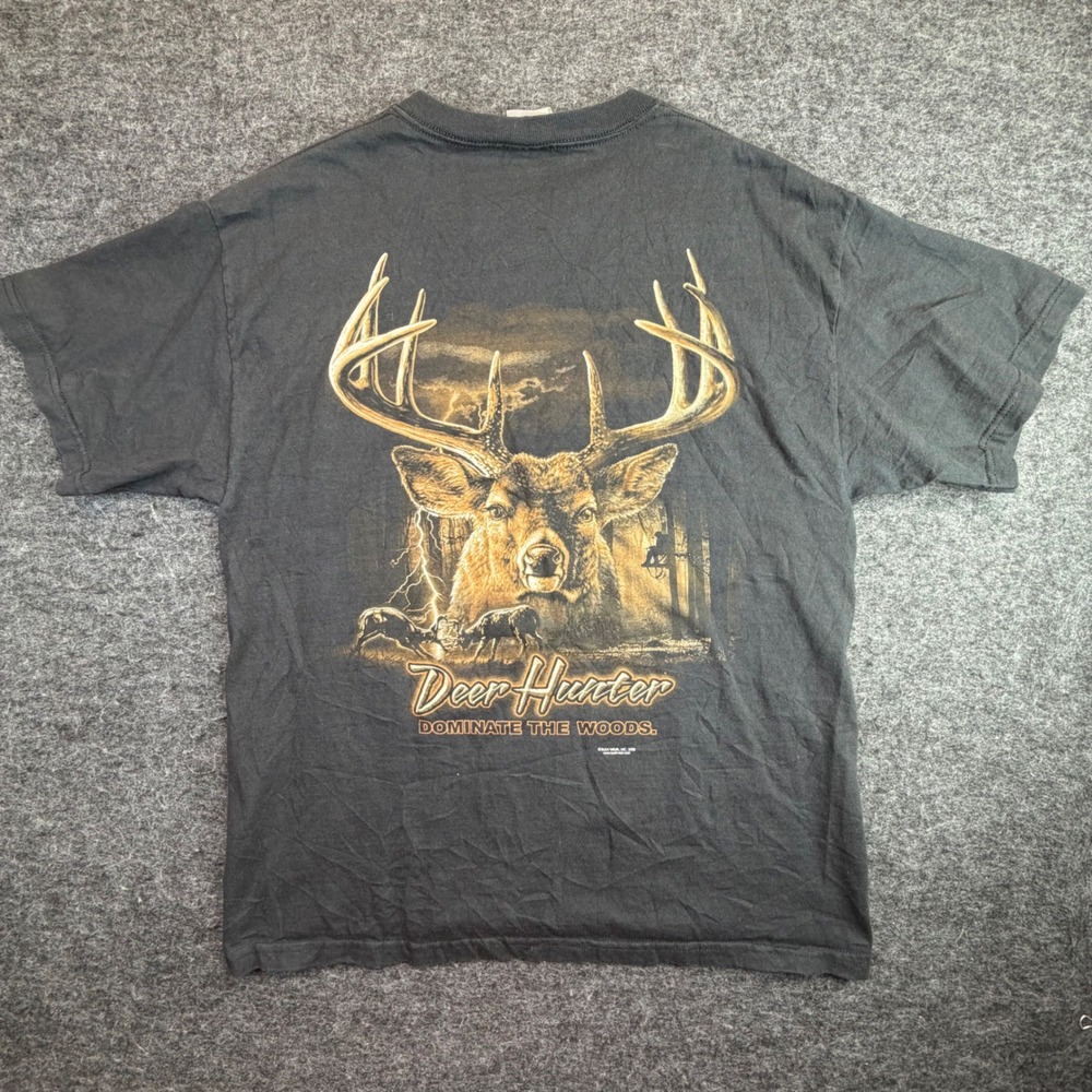 Vintage Buck Wear Deer Hunter T Shirt Mens Large Black Y2K 2003 Graphic Tee